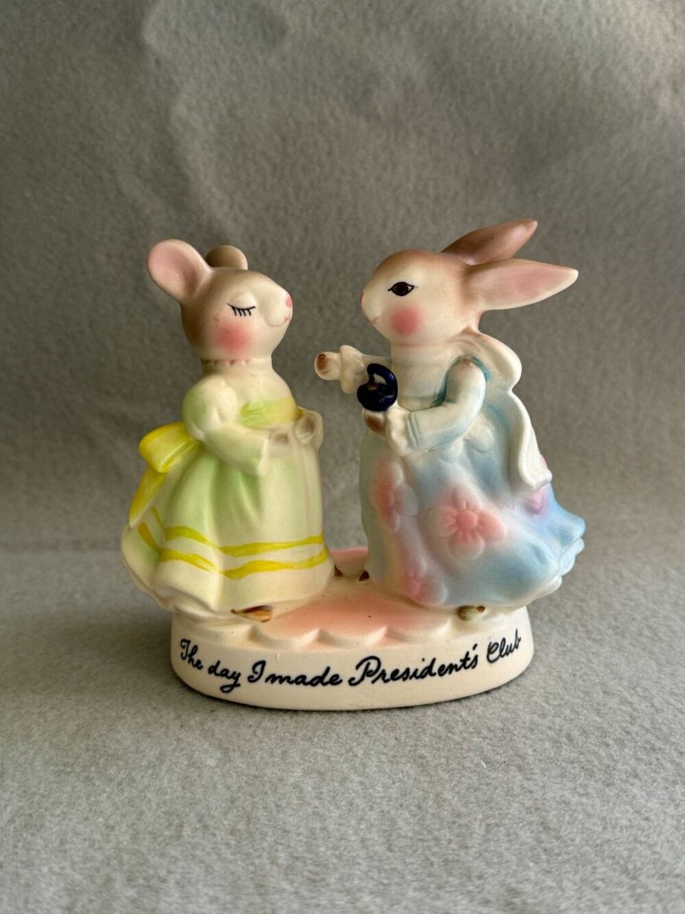 The Day I Made Presidents Club Avon Figurine Bunny & Mouse Pastel Ceramic 1980